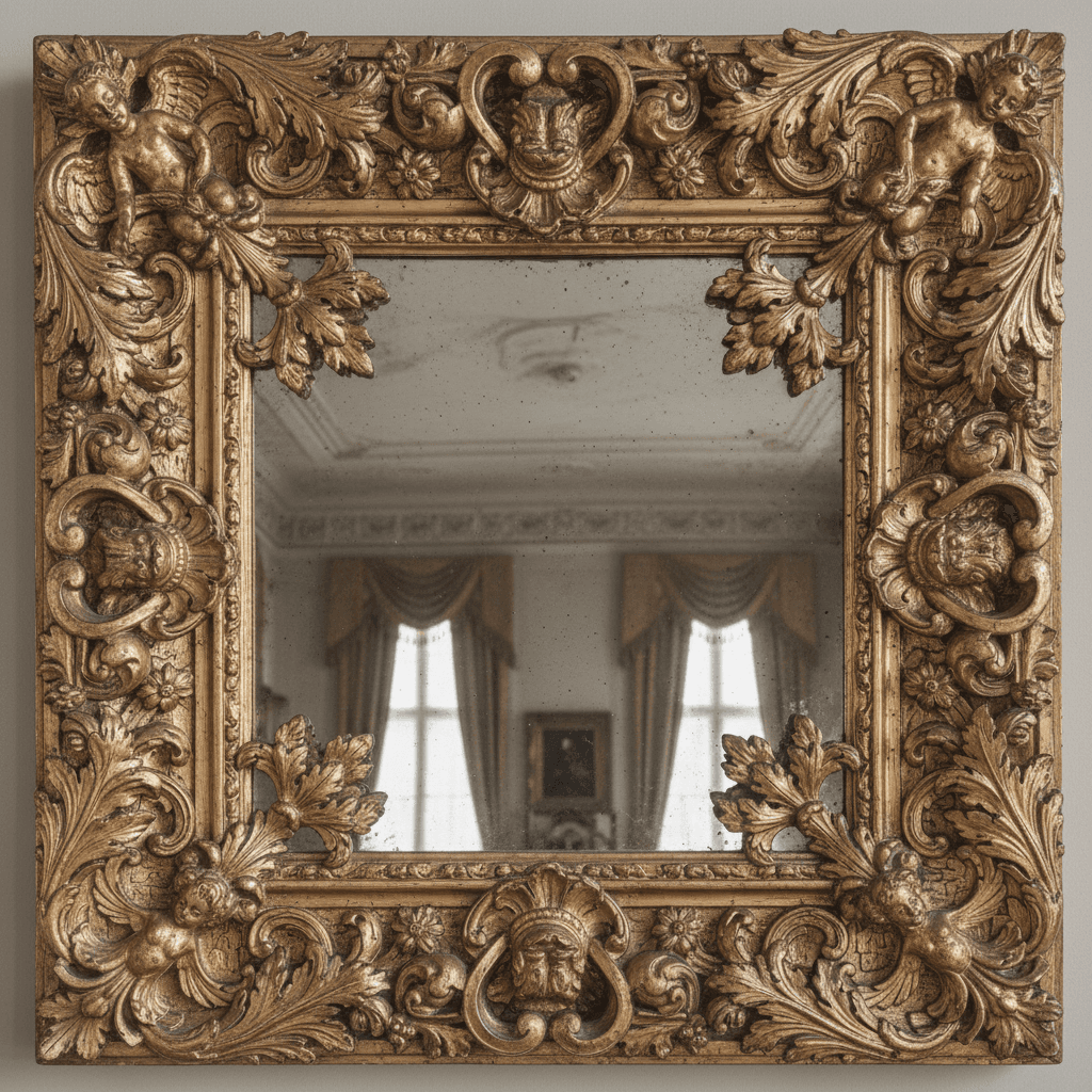 Espejo antiguo con marco de madera dorada